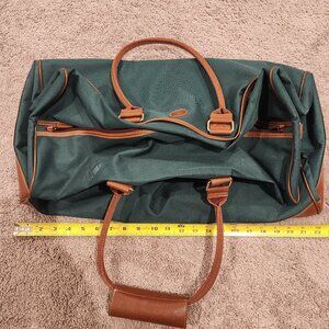 VTG Ralph Lauren Polo Bag Green Canvas Brown Leather Travel Duffel